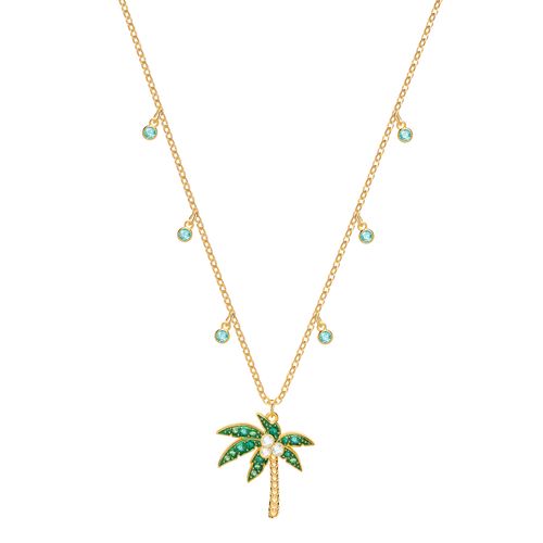 Colar Lime Palm Tree, Multicolor, Revestido em Tom de Ouro