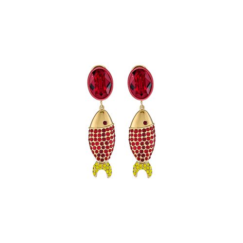 Brincos Mustique Sea Life Fish, Vermelho, Revestido em Tom de Ouro