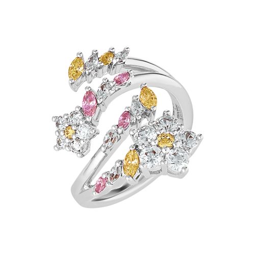 Anel Botanical Open, Multicolor, Revestido a Ródio