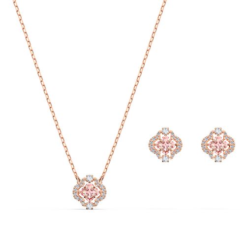 Conjunto Swarovski Sparkling Dance Clover, Rosa, Revestido em Tom de Ouro Rosa