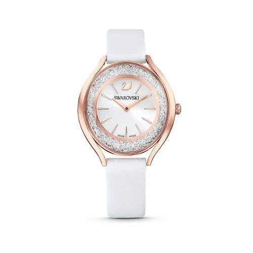 Relógio Crystalline Aura, Pulseira de Couro, Branco, Revestido em Tom de Ouro Rosa