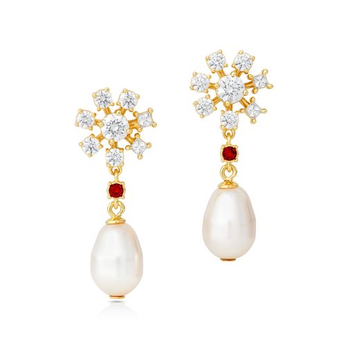 Brincos em Pérola Icons of Film, vermelho, banhados a ouro