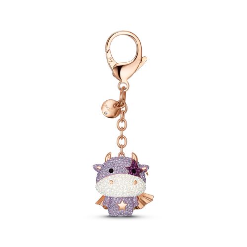 Charm para mala Zodiac Cow, roxo, banhado com tom rosa dourado