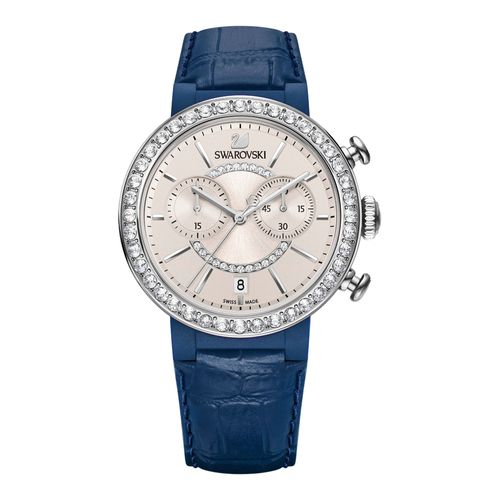 Relógio Citra Sphere Chrono, Pulseira de Couro, Azul, Revestido a Ródio