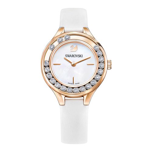 Relógio Playful Lady, Pulseira de Couro, Branco, Revestido em Tom de Ouro Rosa