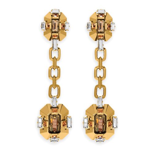 Brincos de Pressão Cristaux Deco Long, Multicolor, Revestido em Rutênio