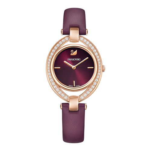 Relógio Stella, Pulseira de Couro, Vermelho Escuro, Revestido em tom de Ouro Rosa