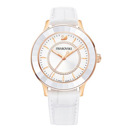 Relógio Octea Lux, Pulseira de Couro, Branco, Revestido em Tom de Ouro Rosa