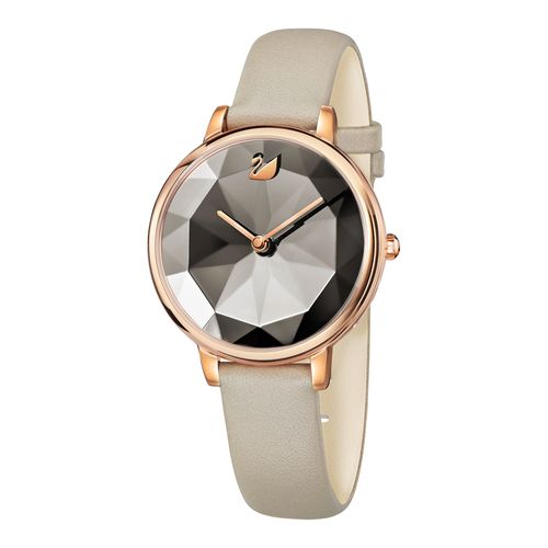 Relógio Crystal Lake, Pulseira de Couro, Cinza, Revestido em Tom de Ouro Rosa