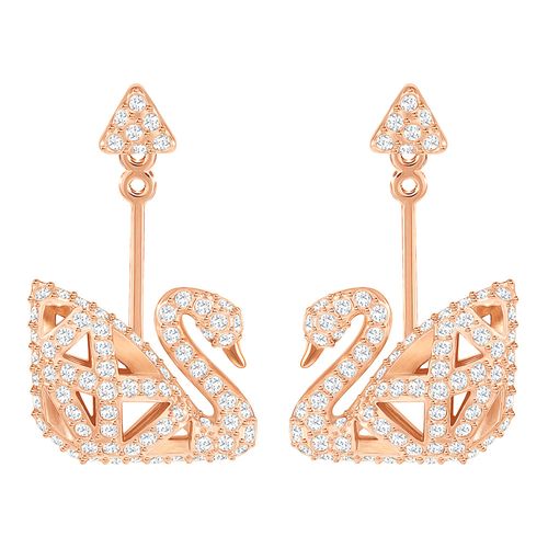 Brincos SS Facet Swan, Branco, Revestido em Tom de Ouro Rosa