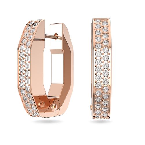 Brincos argola Dextera, Octogonal, Branco, Banhado a rosa dourado