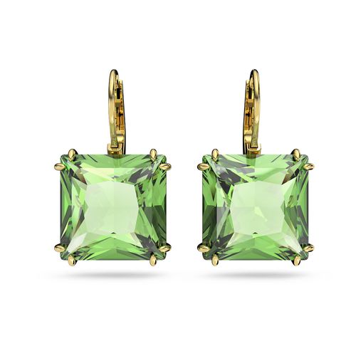 Brincos Millenia, Cristal de lapidação quadrada, Verdes, Banhado a dourado