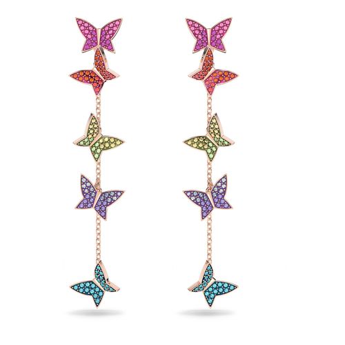 Brincos compridos Lilia, Borboleta, Grande, Banhado a rosa dourado