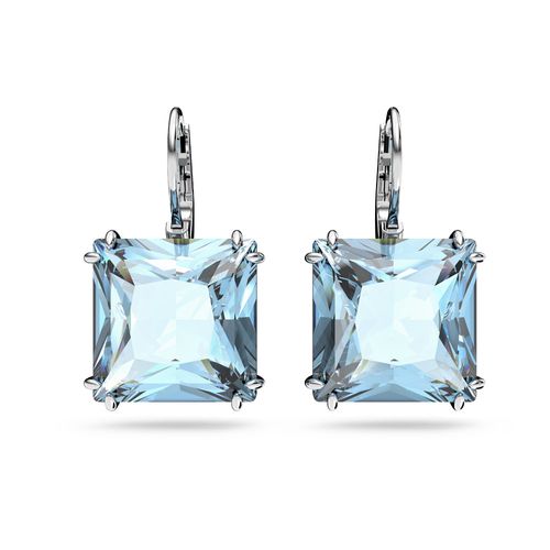 Brincos Millenia, Cristal de lapidação quadrada, Azul, Banhado a ródio