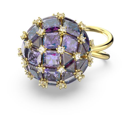 Anel cocktail Curiosa, Lapidação em triângulo, Azul, Banhado a dourado