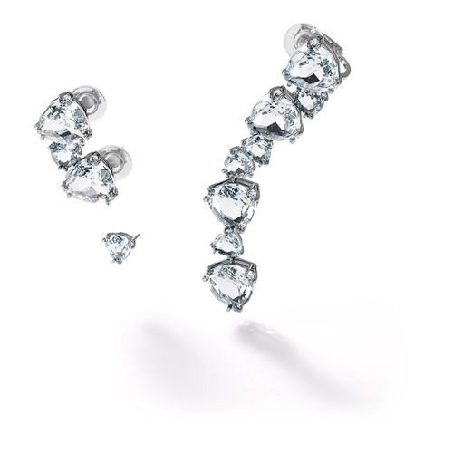 Brinco cuff Millenia,  Assimétricos, Conjunto, Branco, Banho de Ródio