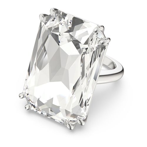 Anel cocktail Mesmera, Cristal de grandes dimensões, Branco, Banho de Ródio
