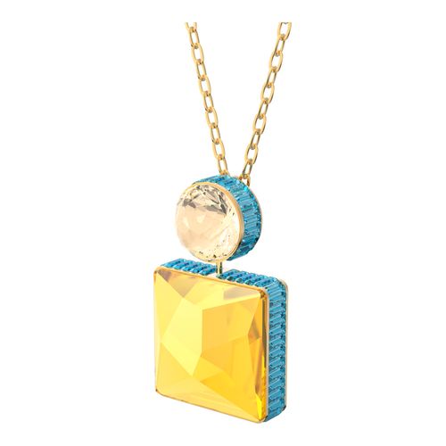 Colar Orbita, Cristal de lapidação quadrada, multicolorido, Banho de Ouro