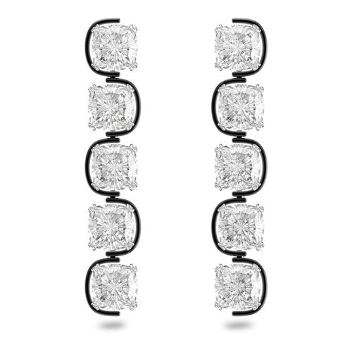 Brincos compridos Harmonia, Cristais flutuantes de lapidação cushion, Branco, Acabamento de combinação de metais