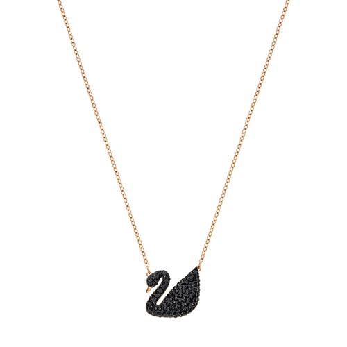 Colar Iconic Swan, Preto, Revestido em Tom de Ouro Rosa