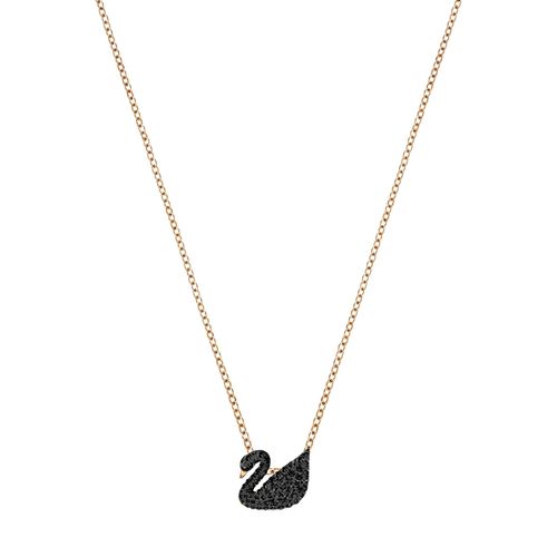 Colar Iconic Swan, Pequeno, Preto, Revestido em Tom de Ouro Rosa