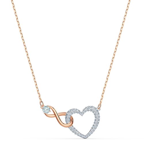 Colar Swarovski Infinity Heart, Branco, Acabamento em Mix de Metais