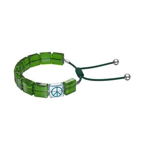 Pulseira Letra, Paz, Verde, banhado a ródio