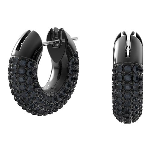 Brincos argola Dextera, Pavé, Preto, Banhado a ródio