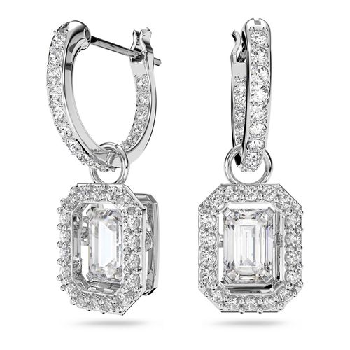 Brincos compridos Millenia, Lapidação octogonal, Branco, Banhado a ródio