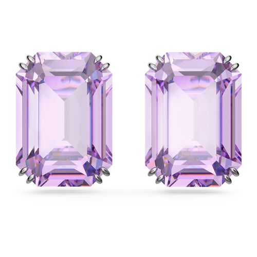 Brincos stud Millenia, Lapidação octogonal, Roxo, Banhado a ródio