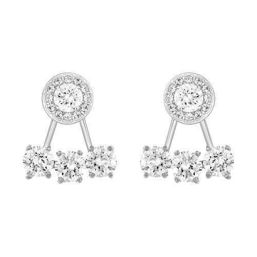 Brincos Attract Light Round Earring Jackets, Branco, Revestidos a Ródio