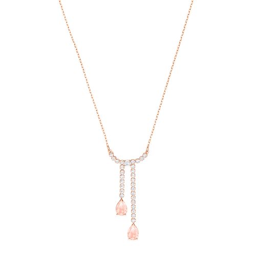 Colar em Y Vintage, Branco, Revestido em Tom de Ouro Rosa