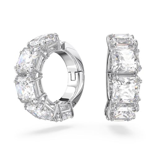 Brincos de mola Millenia, Lapidação quadrada, Brancos, Lacado a ródio