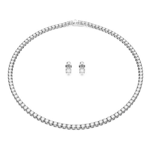 Conjunto Matrix Tennis, Lapidação redonda, Branco, Lacado a ródio