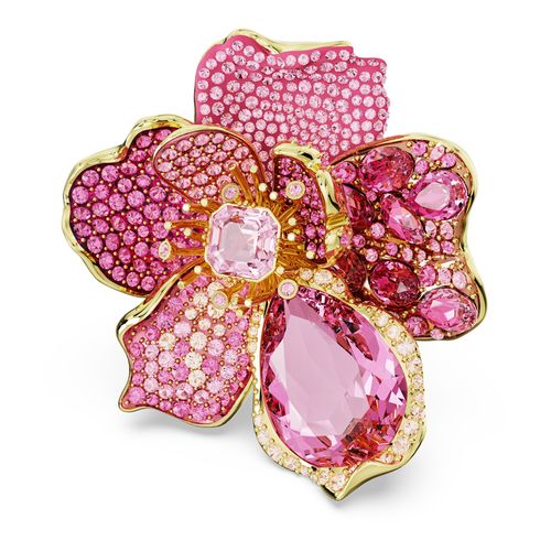 Anel cocktail Florere, Pavé, Flor, Rosa, Lacado a dourado