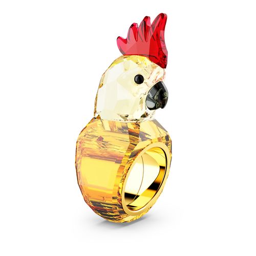 Anel cocktail Idyllia, Papagaio, Multicor, Lacado a dourado