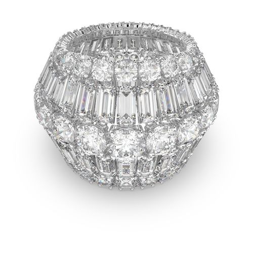 Anel cocktail Hyperbola, Combinação de lapidações, Branco, Lacado a ródio