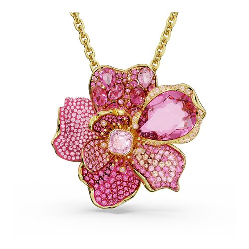 Pingente e pregadeira Florere, Pavé, Flor, Rosa, Lacado a dourado