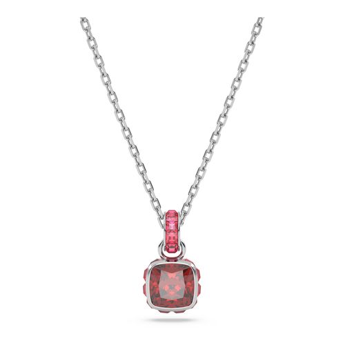 Pingente Birthstone, Lapidação quadrada, Janeiro, Vermelho, Lacado a ródio