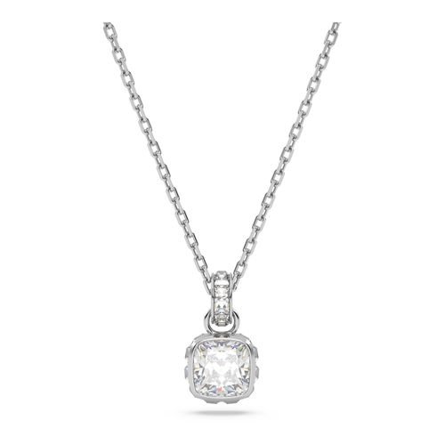 Pingente Birthstone, Lapidação quadrada, Abril, Branco, Lacado a ródio