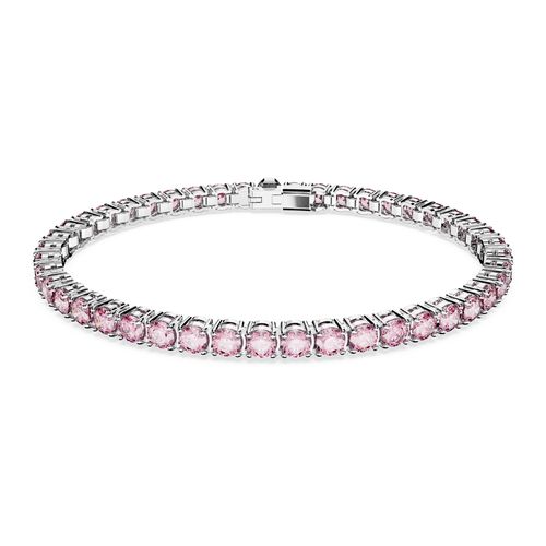 Pulseira Matrix Tennis, Lapidação redonda, Pequena, Rosa, Lacado a ródio