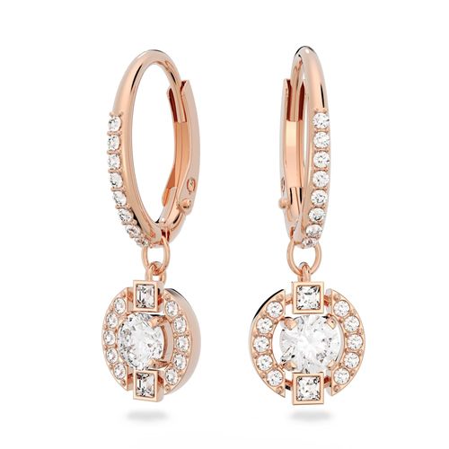 Brincos compridos Swarovski Sparkling Dance, Lapidação redonda, Branco, Banhado a rosa dourado