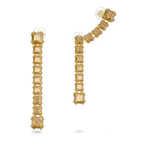 Brincos Millenia, Cristais de lapidação quadrada, Amarelo, Banho dourado