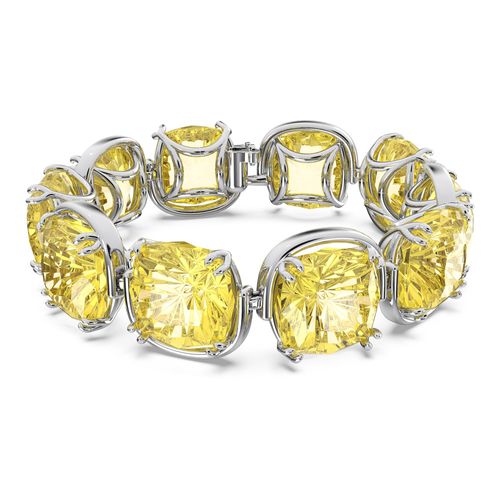 Pulseira Harmonia, Cristais de lapidação cushion, Amarelo, banhado a ródio