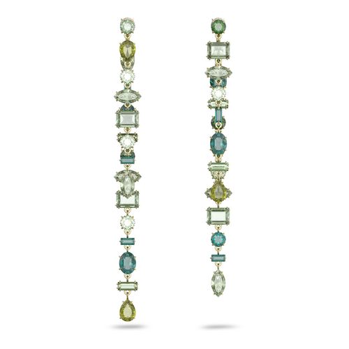 Brincos compridos Gema, Verde, banhado a ródio