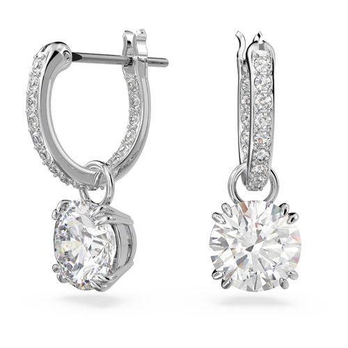 Brincos compridos Constella, Lapidação redonda, Branco, Lacado a ródio