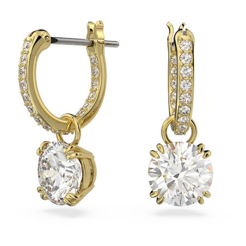 Brincos compridos Constella, Lapidação redonda, Branco, Lacado a dourado