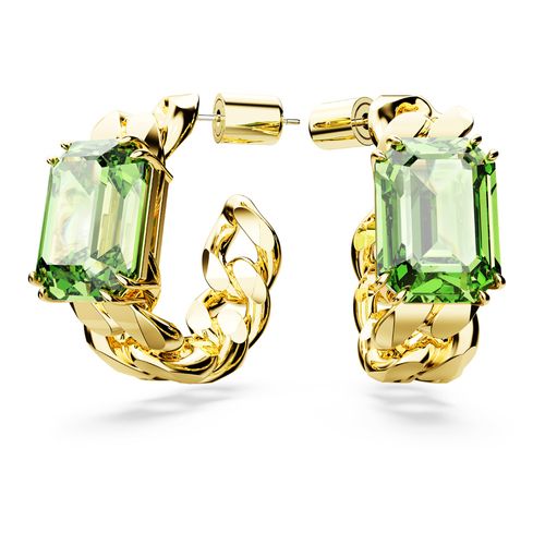 Brincos argola Millenia, Lapidação octogonal, Verdes, Banhado a dourado