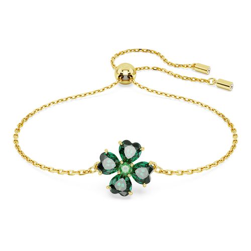 Pulseira Idyllia, Combinação de lapidações, Trevo de quatro folhas, Verde, Banhado a dourado