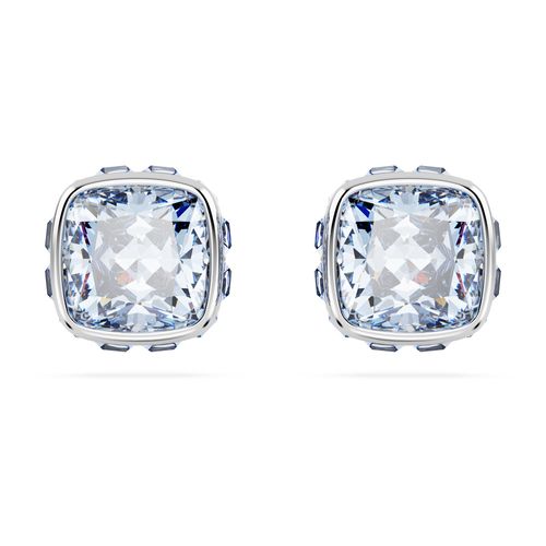 Brincos stud Birthstone, Lapidação quadrada, Março, Azul, Banhado a ródio